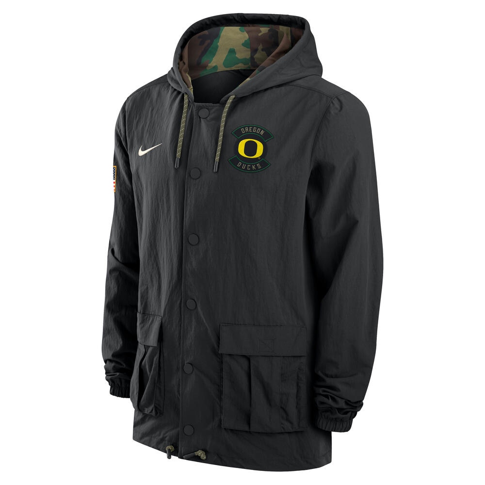 Arched Oregon, Nike, Black, Coat/Jacket, Men, Snap front, Military Appreciation, Classic Oregon O, Lightweight, 928856